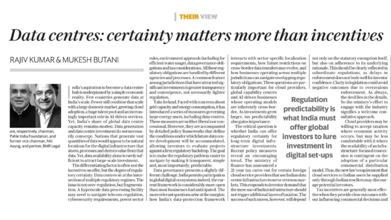 Data centres: certainty matters more than incentives